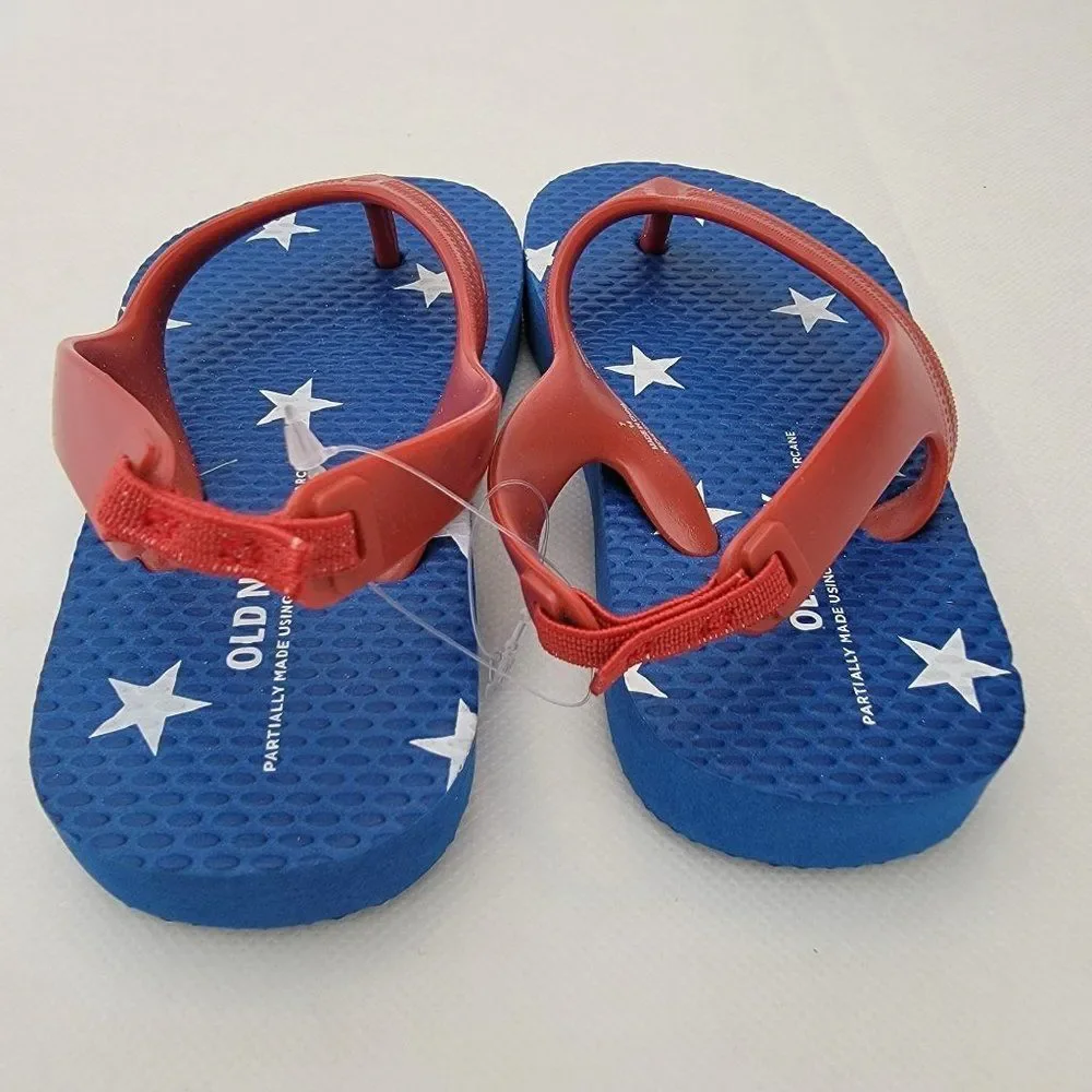 New Americana Sandals Unisex Toddler 7 Flip Flops Red White Blue‎ Stars New